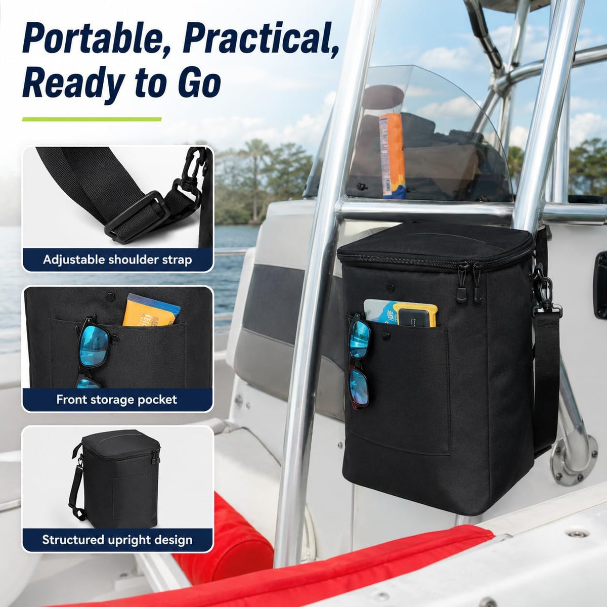 Boat Trash Can, Portable Boat Trash Bag, Reusable Garbage Bag, Easy to Install & Clean, 3.96 Gallons Multi-Purpose Boating Equipment Accessories