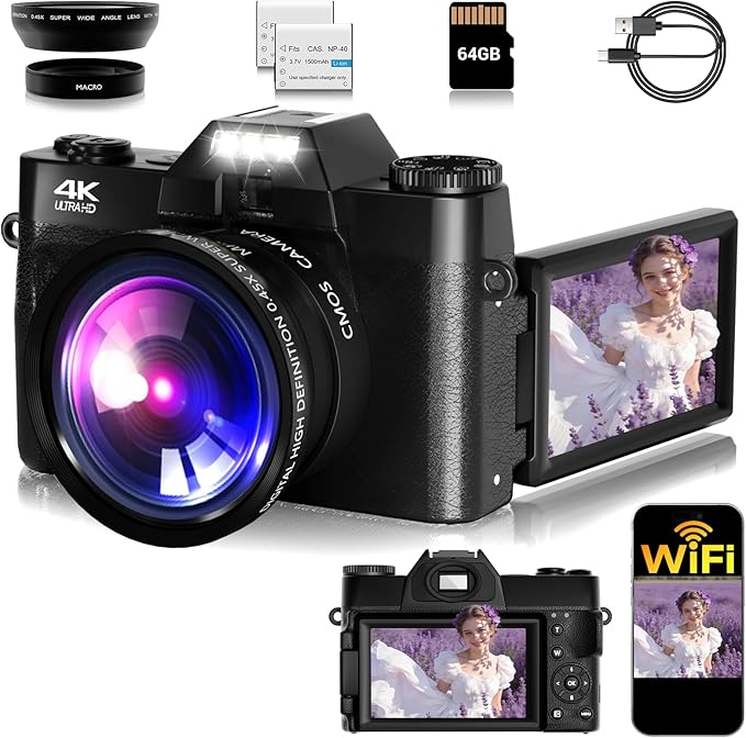 Camera Digital, 75MP WiFi 4K Vlogging Video Camera