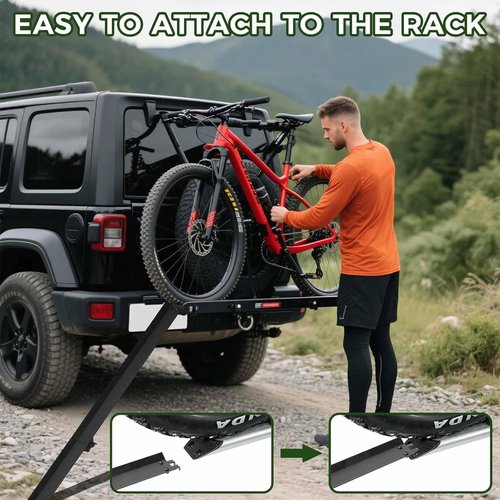 Heavy Duty Bike Rack Ramp by Upgraded - Foldable E-Bike Loading Ramp | Supports 150 LBS, Two Hook Types