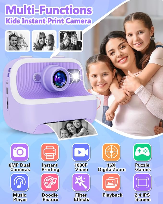 Instant Print Camera for Kids, Christmas Birthday Gifts for Girls Boys