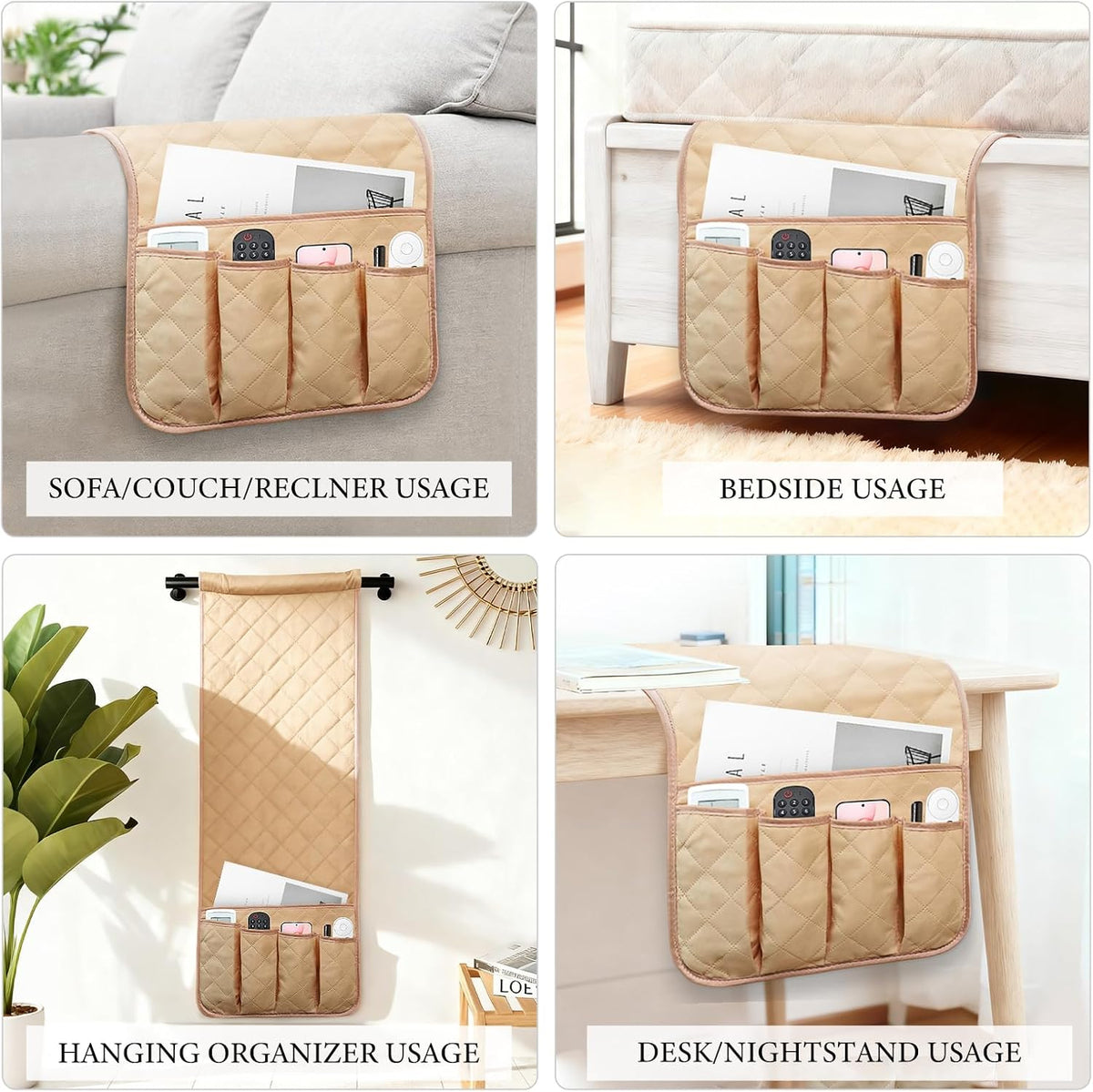 Armchair Caddy for Recliner, Non Slip Sofa Arm Organizer, Khaki