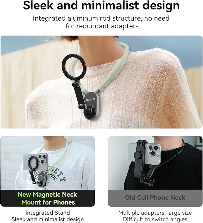 TELESIN Magnetic Neck Mount for Phones, Cell Phone Holder Stand Hanging on Neck