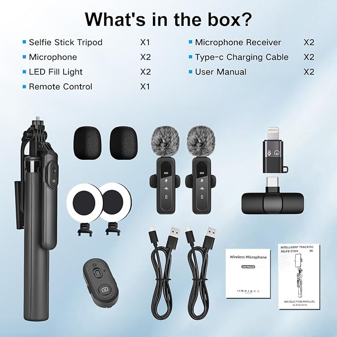 Vlogging Kit for iPhone/Android, Metal Selfie Stick Tripod for iPhone