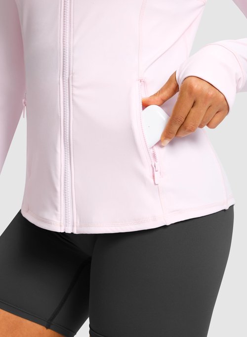 G Gradual Woman Pink Sping Yoga Lightweight Jackets Full Zip Slim Fit 4 Pockets Gym Athletic Jacket Tops (Light Pink, M)