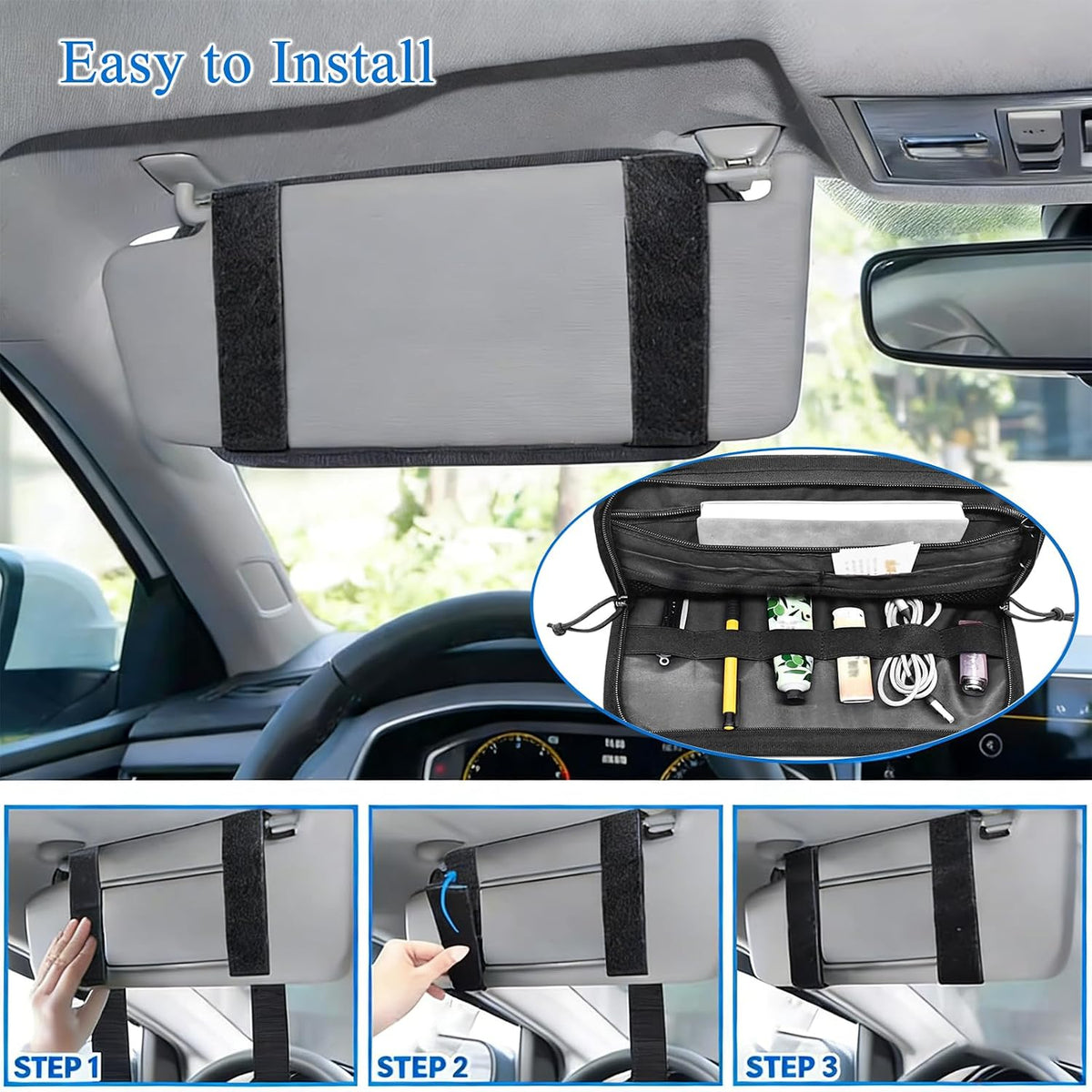 Car Visor Organizers Tactical Visor Molle Heavy Duty Zipper Storage Pouch Molle Panel Accessories Sun Visor Organizer Tactical Molle for Cars SUV Trucks