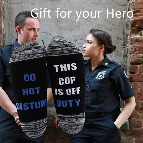 LEVLO Police Officer Gift Socks - Do Not Disturb This Cop Is Off Duty | 2 Pairs for Father's Day