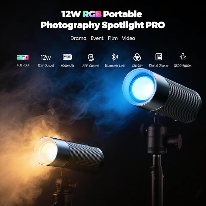 PHOTOOLEX PRO 12W Portable RGB Photography Spotlight, 360 ° Full Color