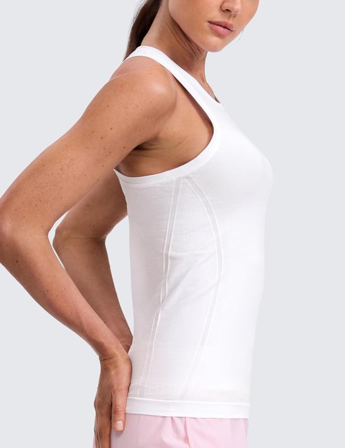 CRZ YOGA Seamless Workout Tank Tops - Women's Hip-Length Athletic Sleeveless Racerback Shirts
