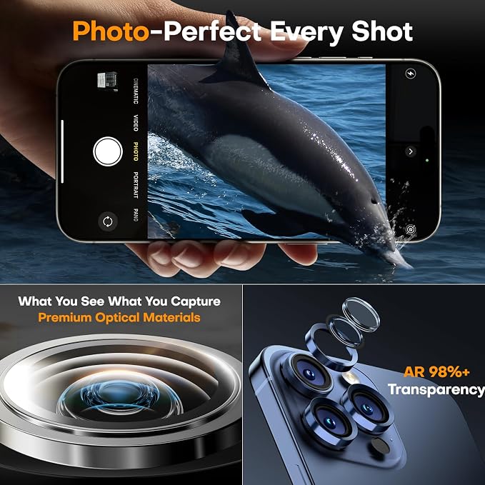 for iPhone 15 Pro/15 Pro Max Camera Lens Protector, Tempered Glass Screen