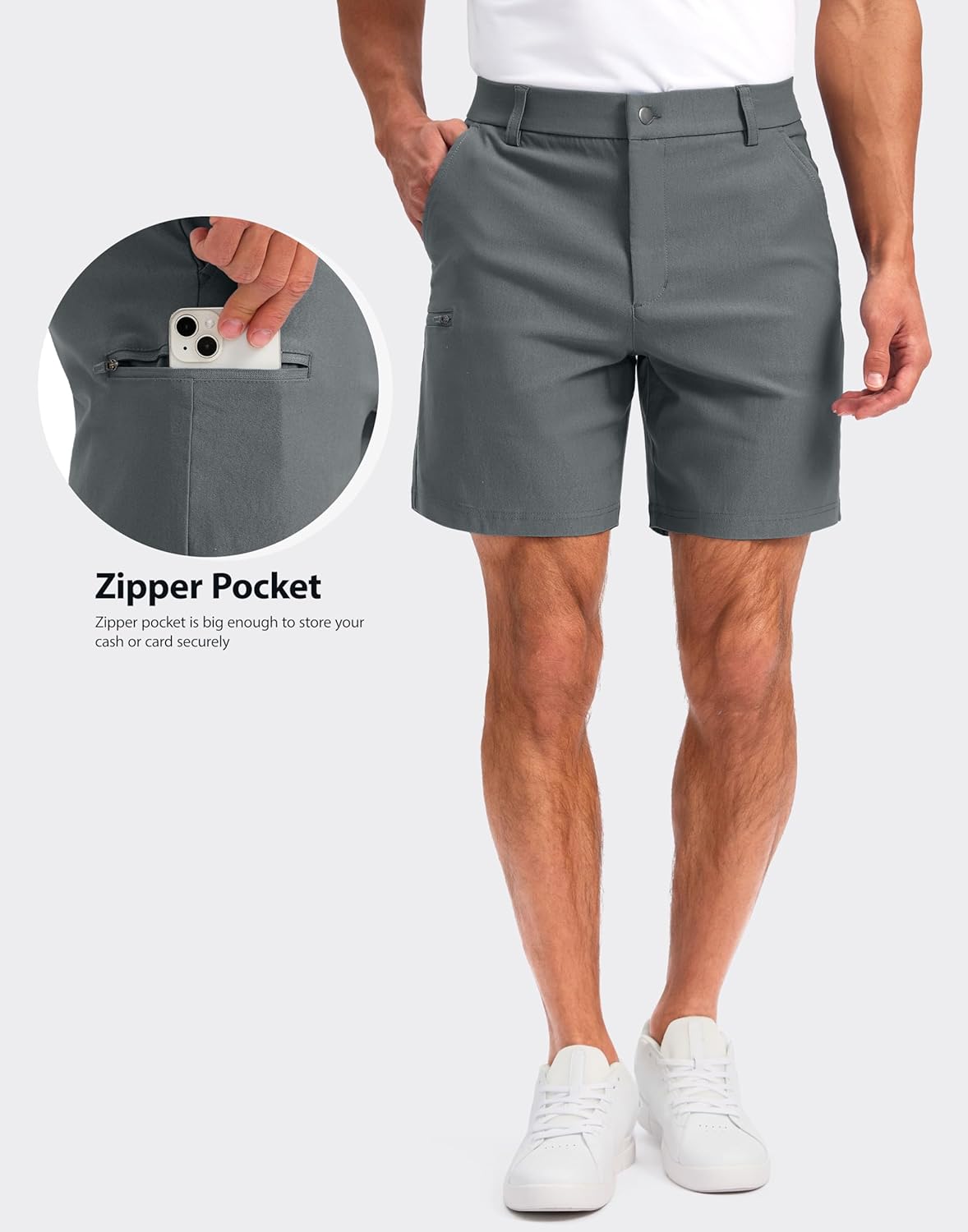 Pudolla Men's Casual Golf Shorts - Stretch Quick-Dry Dress Shorts with 4 Pockets | 7/9 Inch