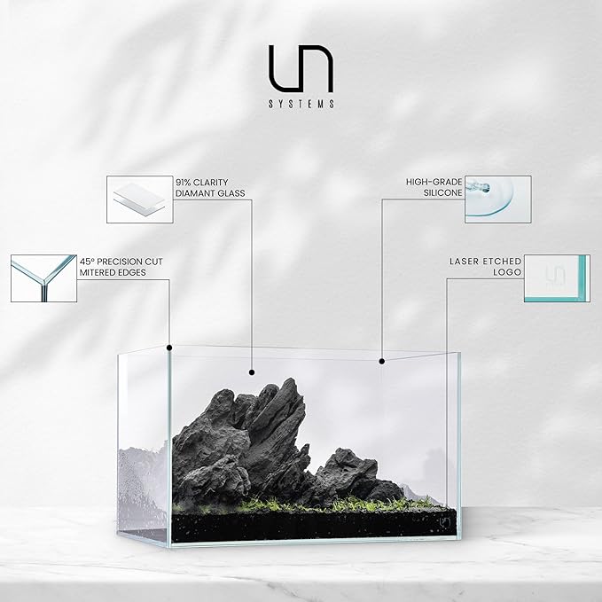 UNS Ultra Clear Rimless Tank - 25.6GAL | 97.2L - 23.62x14.17x17.71 | 60x36x45 CM, 6mm Glass Thickness, Leveling Mat Included - Low Iron, High Clarity Fish Tank w/ 45° Mitered Edge - [60T]
