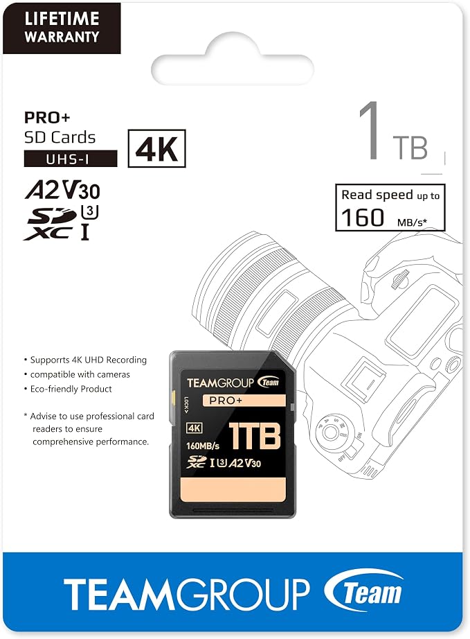 TEAMGROUP PRO 1TB UHS-I U3 A2 V30 4K UHD Read/Write Speed up to 160/120MB/s