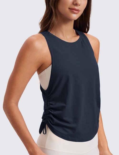 CRZ YOGA Pima Cotton Tank Top - Ruched Side Design for Women | Casual Racerback Sleeveless Shirt