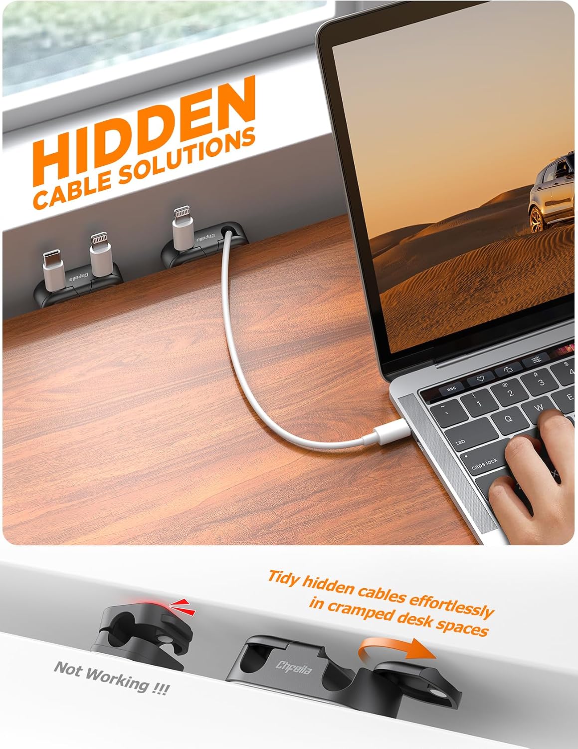 Magnetic Cable Clips - Chfeila 4Pack Cord Holder Clips, Cord Management