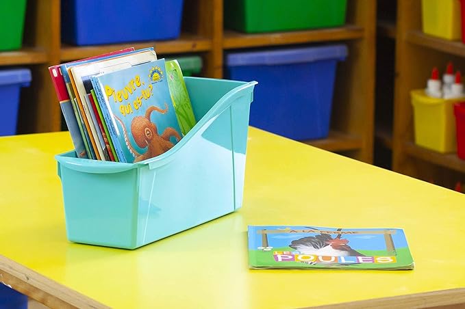 Storex Large Book Bin, Interlocking Plastic Organizer for Home, Office and Classroom, STEM Assortment, 6-Pack