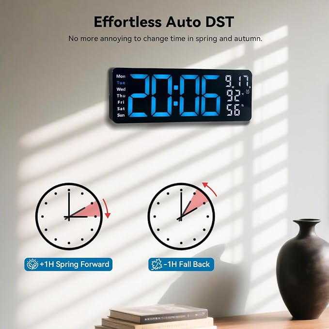 Digital Wall Clock Large Display, 17.3" Digital Clock