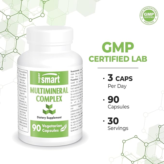 SuperSmart - Multimineral Complex Supplement (Full Spectrum) - with Magnesium, Zinc, Boron, Calcium, Chromium, Selenium, Iodine, Potassium | Non-GMO & Gluten Free - 90 Vegetarian Capsules