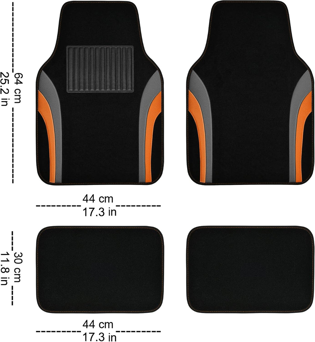 CAR PASS Leather Sporty Car Floor Mats Carpet, Universal Waterproof Automotive Floor Mat Fit for Sedans, Cars, Mid Trucks, Vans, SUV, Set of 4 (Black and Orange)