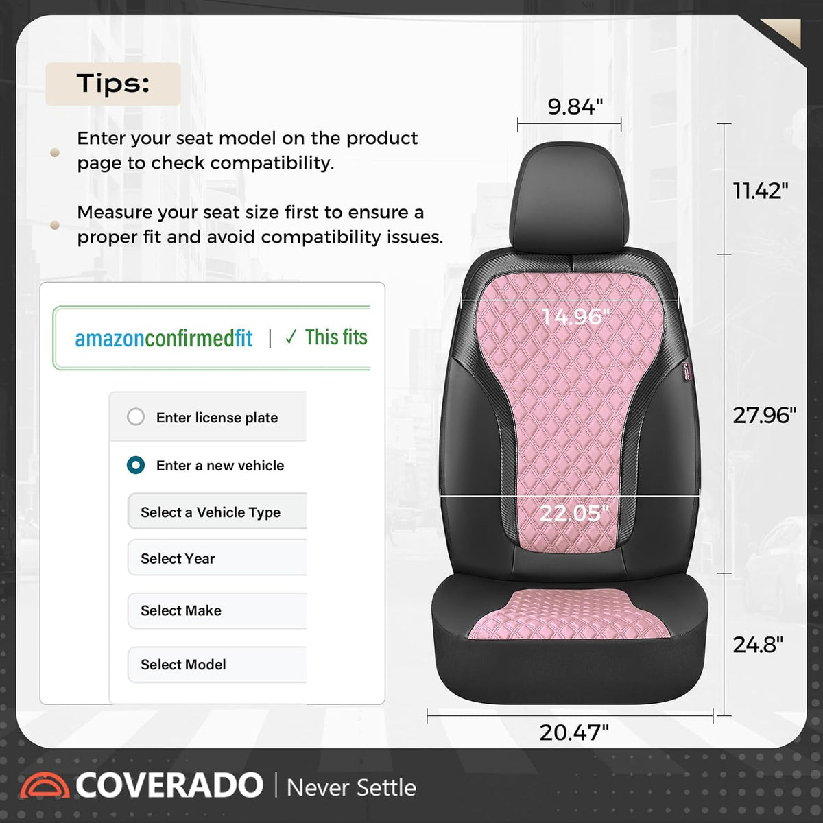 Coverado Car Seat Cover, Leather Seat Covers Full Set, Durable Waterproof Car Seat Protectors, Black and Pink Seat Cover, Spill-Proof Automotive Seat Covers Universal Fit for Most Cars Trucks