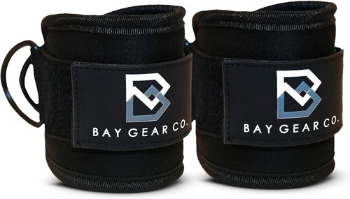 Bay Gear Co. Ankle Straps - Neoprene Padded for Comfortable Glute Workouts | Adjustable Fit, Slick Black D-Ring