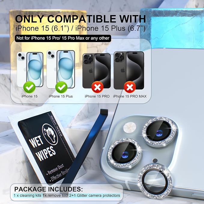 Choiche Compatible for iPhone 15 /iPhone 15 Plus Camera Lens Protector Bling