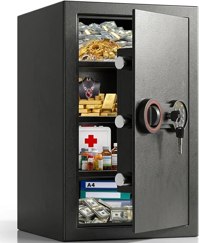 Large Safe Box with LED Light, Anti-theft Home Safe with Digital Keypad