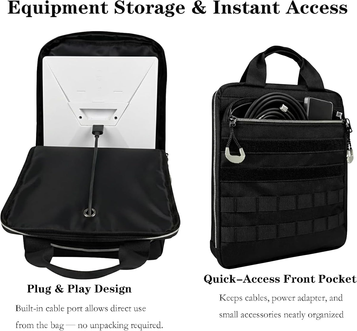 Waterproof Protective Case for Starlink Mini with MOLLE Panels, Carabiner Corners, Padded Handle, Black