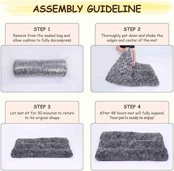 Washable Dog Bed for Small to Large Dogs, Calming Anti Anxiety Medium Dog Bed, Deluxe Plush Faux Fur Crate Beds, Comfy Fluffy Kennel Pad Pet Mat with Non-Slip Bottom, 41"x27", Dark Grey