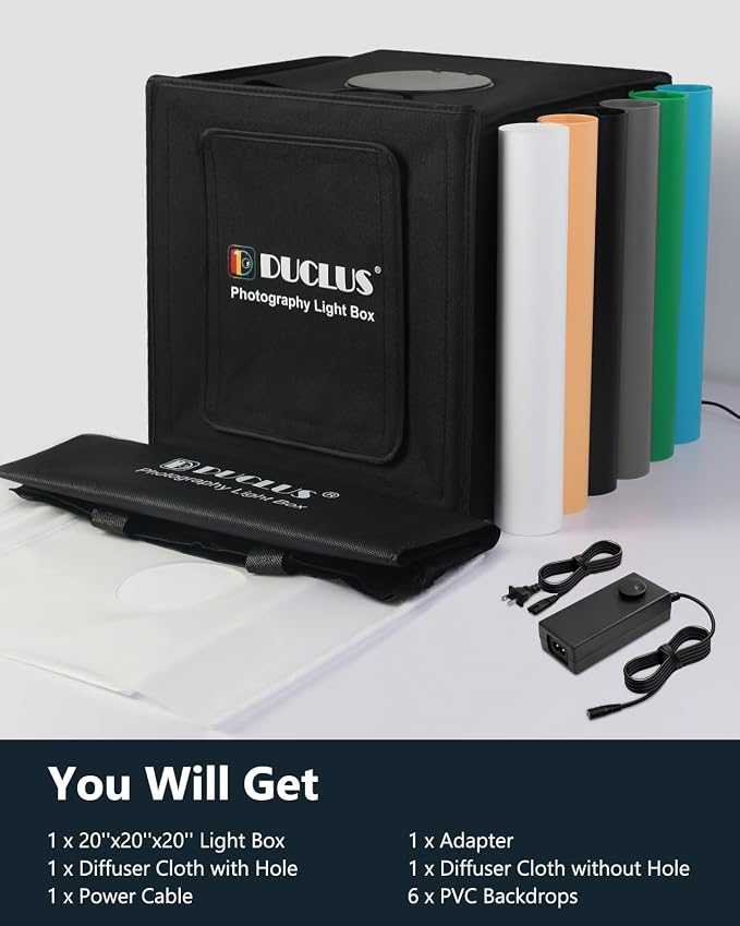 DUCLUS Light Box Photography 20" x 20", Large Portable Photo Studio Light Tent