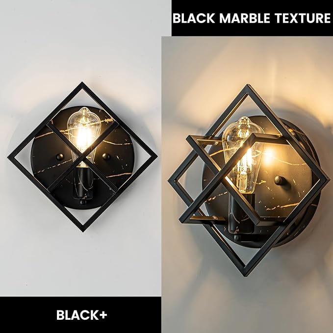 Black Wall Sconces,11.3 in Rustic Wall Sconces Mount Lamp Indoor for Living Room Bedroom Bathroom Stairway(E26 Base, Bulbs Not Include 1Pack) Black Marble Texture