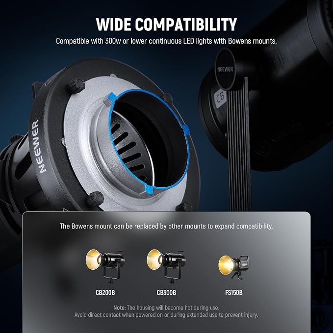NEEWER Spotlight Snoot with 40° Projection Lens, Adjustable Focus, 16 Metal