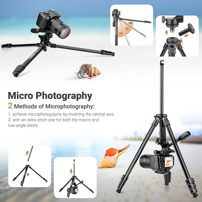 Joilcan 66" Travel Tripod for Camera, Aluminum Compact Tripod