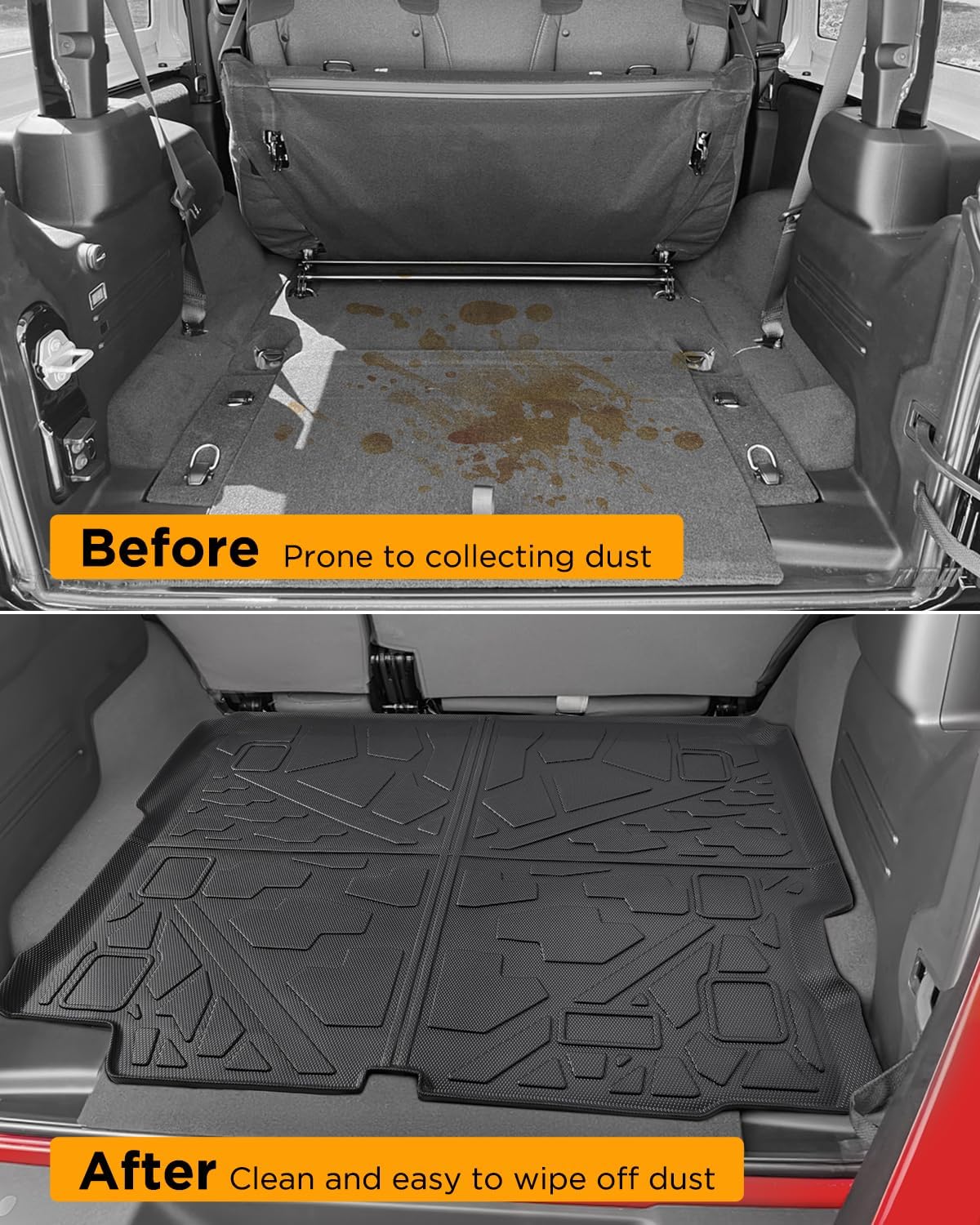 for Jeep Wrangler JL 2018-2025 Unlimited 4 Door Without Subwoofer (Non JK or 4XE) Floor Mats Cargo Liner Trunk Carpet TPE All Weather mat for Wrangler JL 2019 2020 2021 2022 2023 2024 Car Accessories