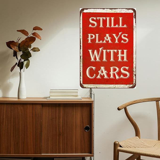 Garage Signs For Men - Funny Metal Tin Car Room Decor - Vintage Car Gifts 8x12 Inch