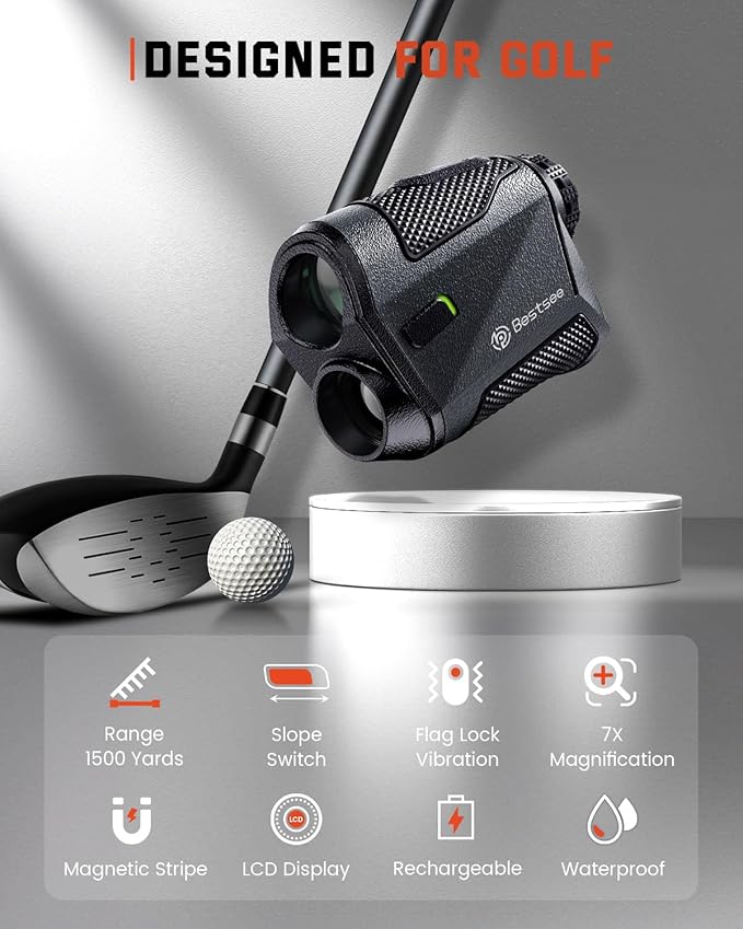 Golf Rangefinder with Slope -1500 Yards Laser Range Finder Golf for Hunter, High-Precision Flag Pole Locking Vibration, 7X Magnification, USB-C Rechargeable Rangefinders Magnet Strip