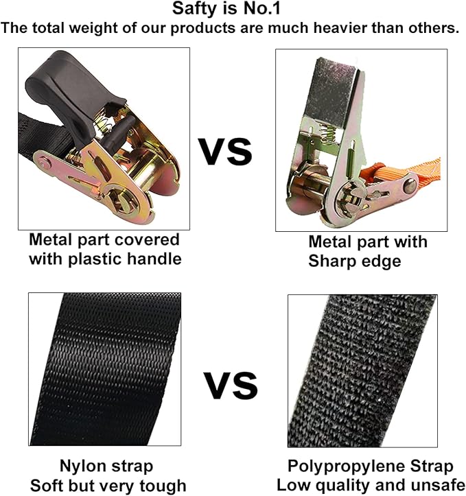 Endless Ratchet Tie Down Straps Heavy Duty Cargo Tie Downs,4FT Sturdy Nylon Black Strap Down Ratcheting Securing Straps, Track Spring Fittings, Tie-Down Motorcycles, Trailer Loads, Kayak