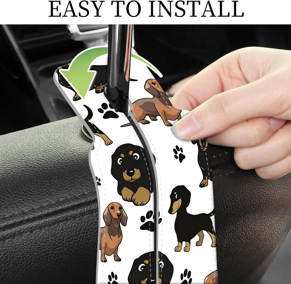 PU Leather Car Seat Hook, Storage Headrest Hanger, Cute Car Backseat Organizer, Car Hooks For Purses and Bags, Cute Dachshund