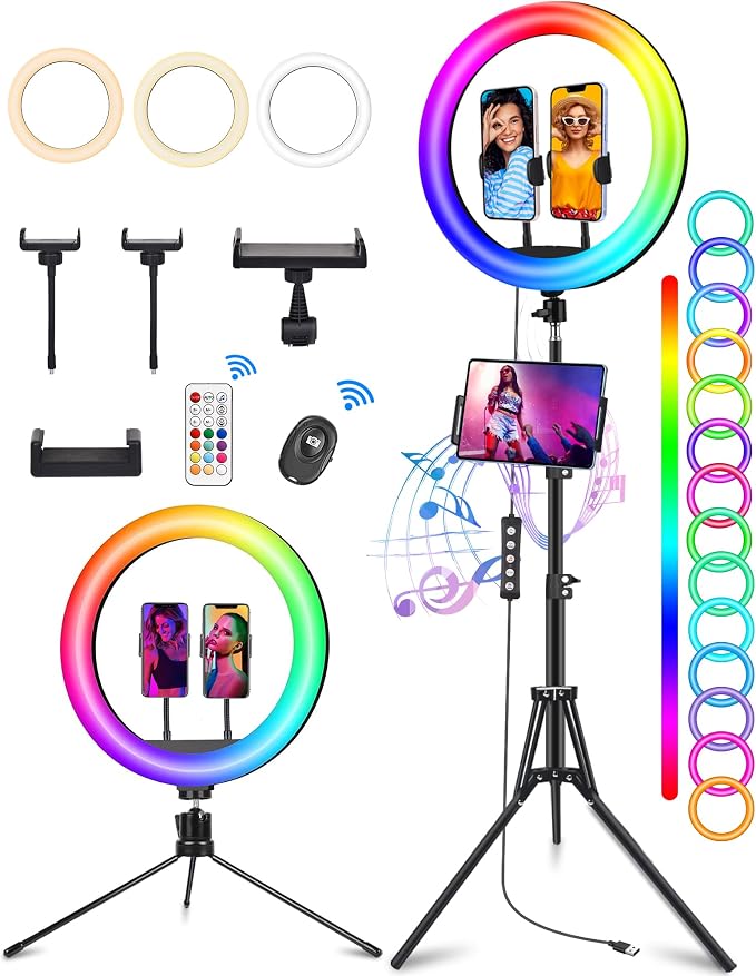 STALLY 13.3" Ring Light with Stand, Music Mode, 3 CCT Modes & 96 RGB Color Modes