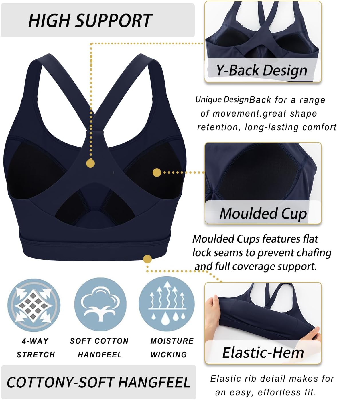 RUNNING GIRL Sports Bra - High Impact Y-Back Design with Molded Cups & Sewn-In Pads | Comfortable Fit