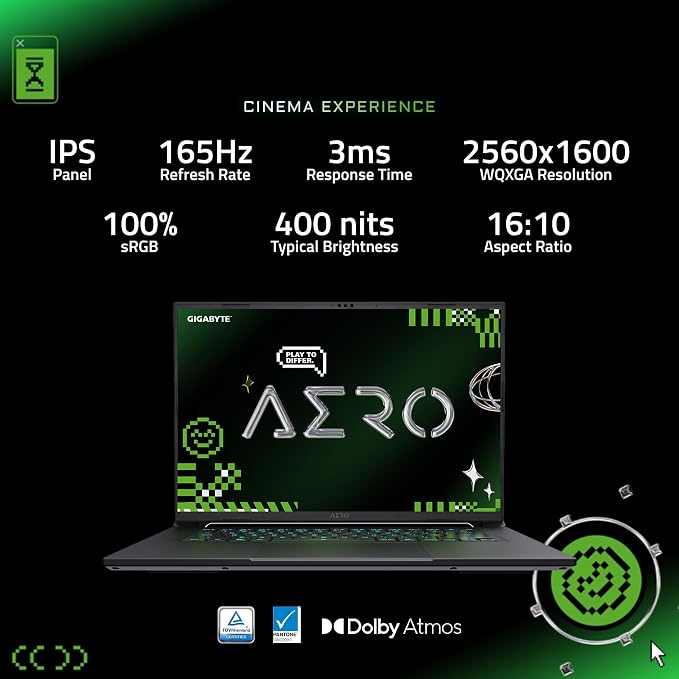 GIGABYTE AERO X16, Copilot+ PC - 165Hz 2560x1600 WQXGA - Manufactured by NVIDIA GeForce RTX 5070 - AMD Ryzen AI 9 HX 370-1TB SSD with 32GB DDR5 RAM - Windows 11 Home - Space Gray - 2WHA3USC64AH