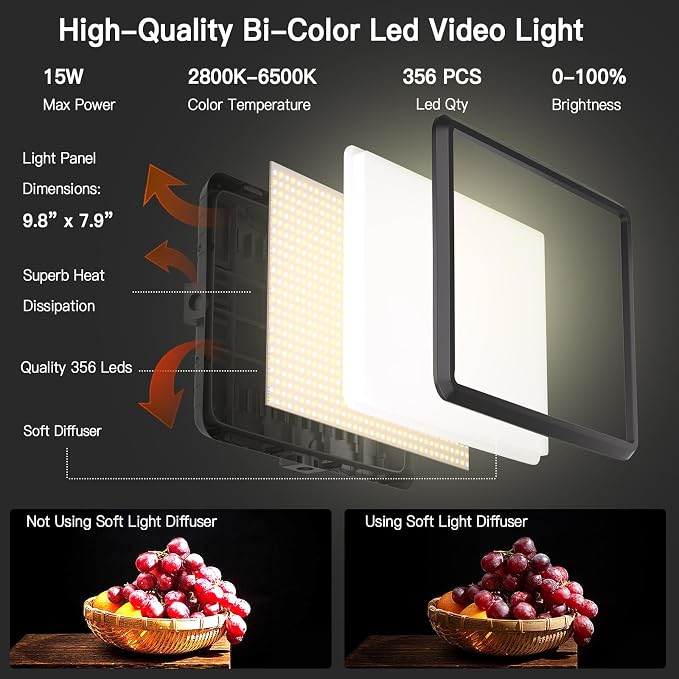 1-Pack LED Video Light Kit, NiceVeedi Photography Lighting Kit, 2800-6500K