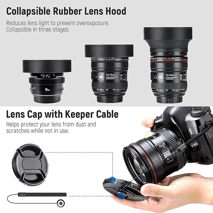 NEEWER 67mm Lens Filter Kit: UV, Lens Hood and Lens Cap Compatible