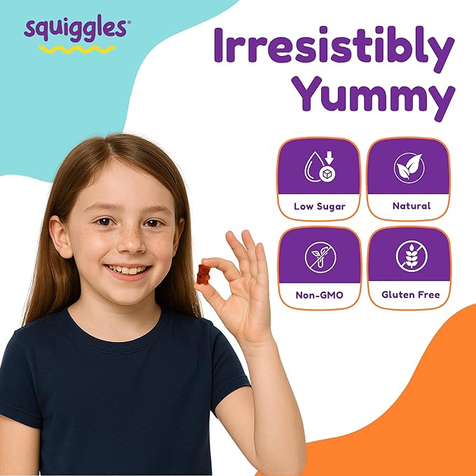 Squiggles Sniffle Berries (100 Count) + Multivitamin Iron Gummies (100 Count) - Low Sugar Gummy Vitamins with Iron Supplements for Kids & Kids - Bundle