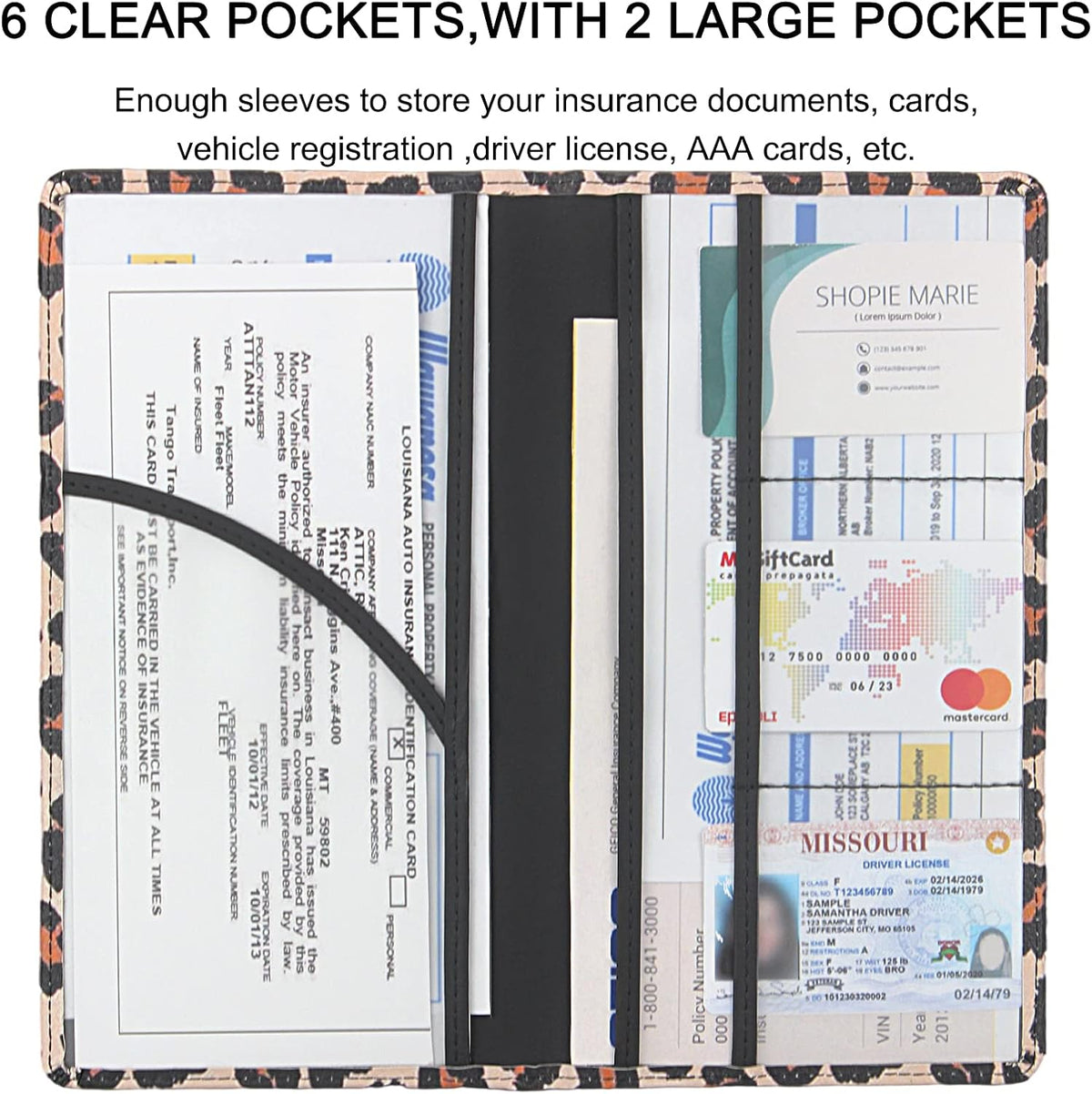 LumiMokki Premium Car Registration & Insurance Card Holder, Leopard