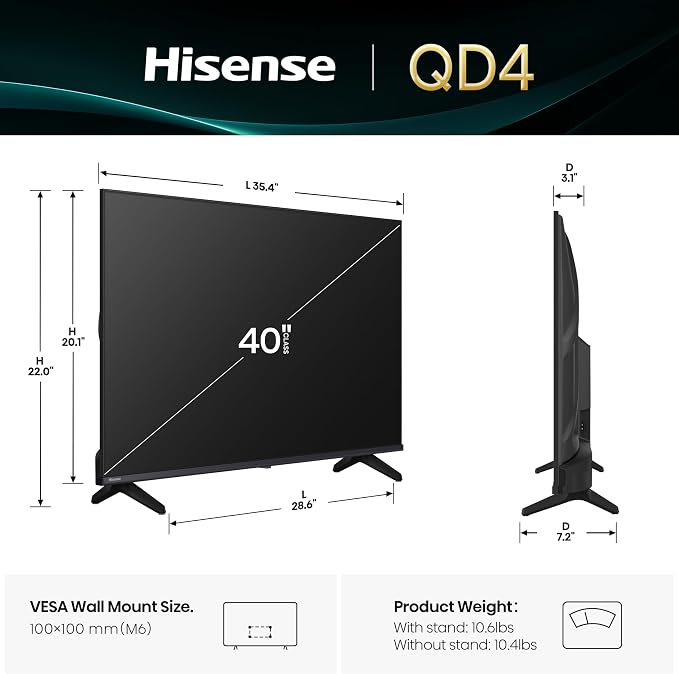 Hisense 40-Inch Class QD4 Series Hi-QLED FHD Smart Fire TV (40QD4QF) - Quantum Dot Color, DTS Virtual: X, Alexa Built in, Slim Bezel Design