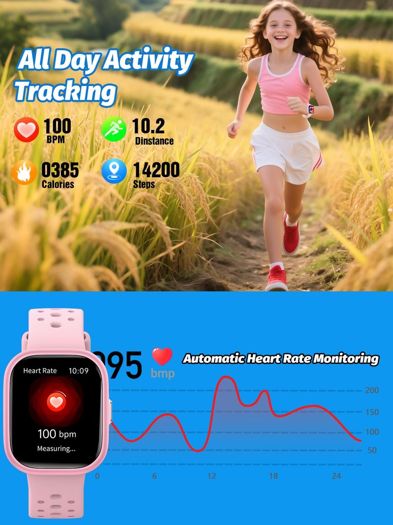 teslahero Upgraded Kids Smart Watch Fitness Tracker, 1.85" Screen with 12 Puzzle Games, Heart Rate Sleep Monitor, Pedometer, Waterproof with/Without APP for Fitbit Boys Girls (Black)