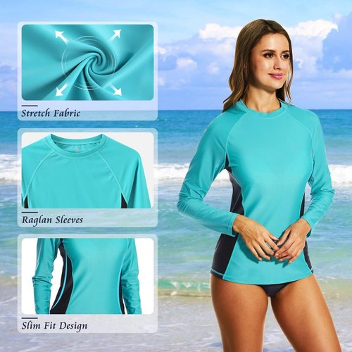 HODOSPORTS Women's Rash Guard Swimsuit - UPF 50+ UV Sun Protection Long Sleeve Shirt