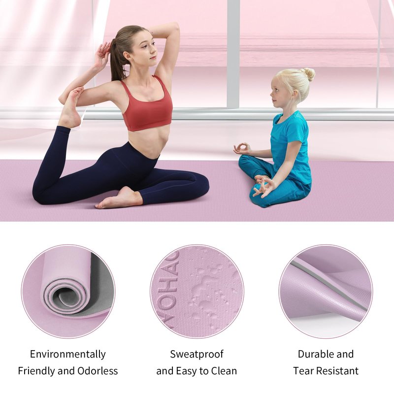 WOHAO Extra Thick 8mm Yoga Mat, 72"x28" Non Slip Exercise Mat, Reversible 2-Sided Dual Color Premium POE Material, with Carrying Strap for Yoga, Pilates, Home Gym