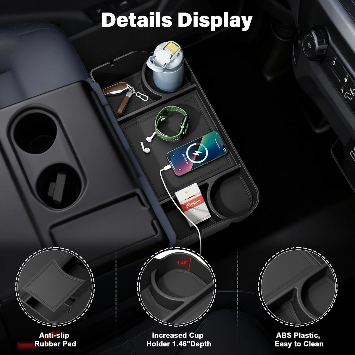 2026 Upgraded Front Center Seat Headrest Organizer Compatible with 2011-2025 Ford F150 F250 F350 F450 F550 F650 Accessories Center Console Organizer Storage Tray(Jump Seat Console Only)