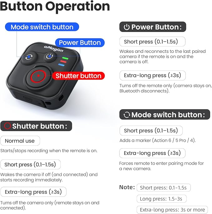 YDW Bluetooth Remote Control for DJI Osmo Action 6/Osmo Action 5 Pro/Action